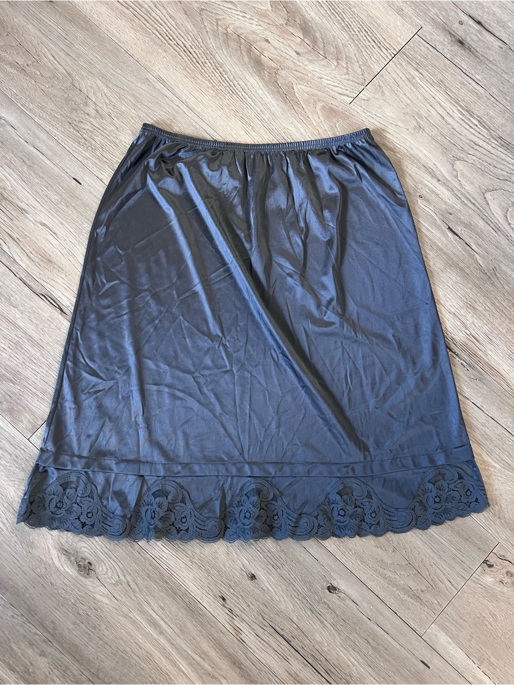 Vintage Dark Grey Lace-Hem Half Slip Skirt